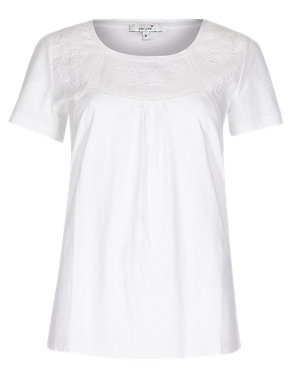 Pure Cotton Embroidered T-Shirt Image 2 of 4