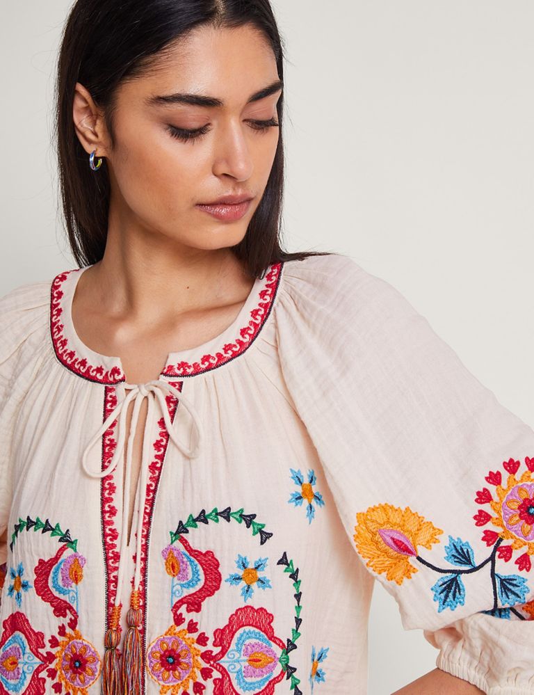 Pure Cotton Embroidered Tie Neck Kaftan 4 of 5