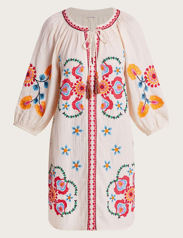 Pure Cotton Embroidered Tie Neck Kaftan 2 of 5
