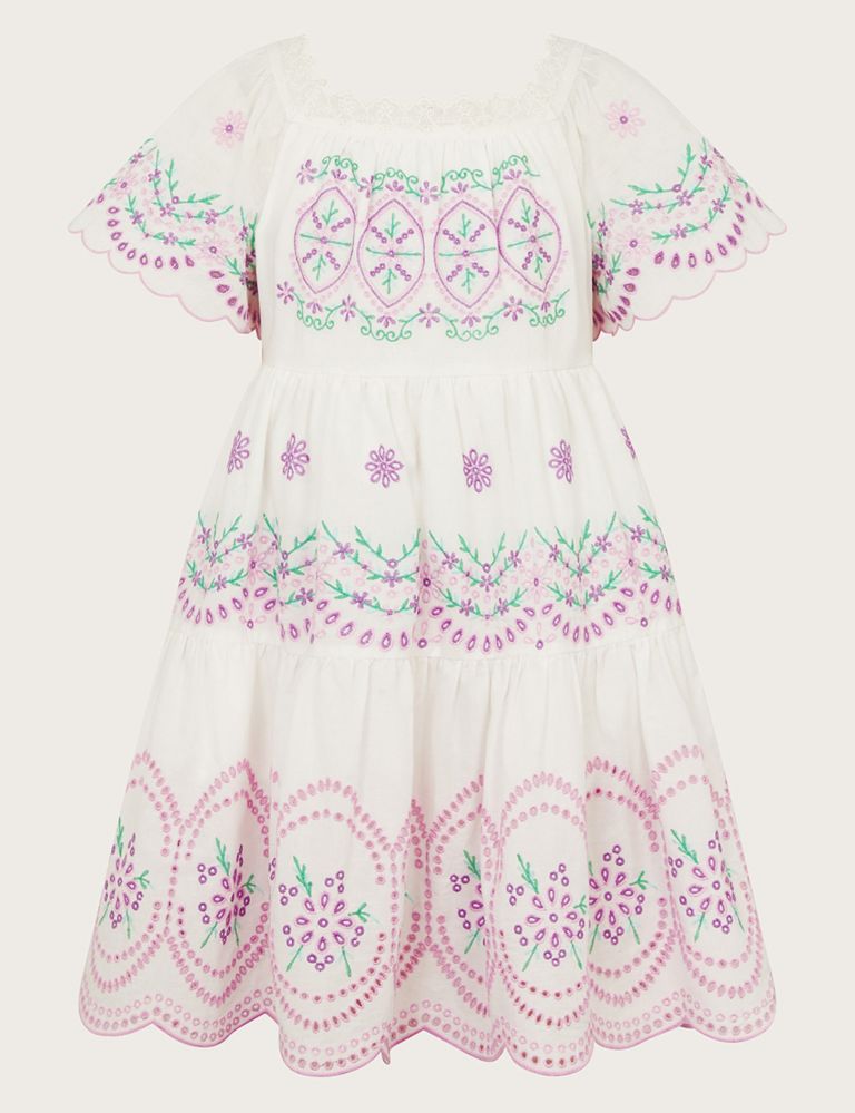 Pure Cotton Embroidered Tiered Dress (2-15 Yrs) 1 of 4