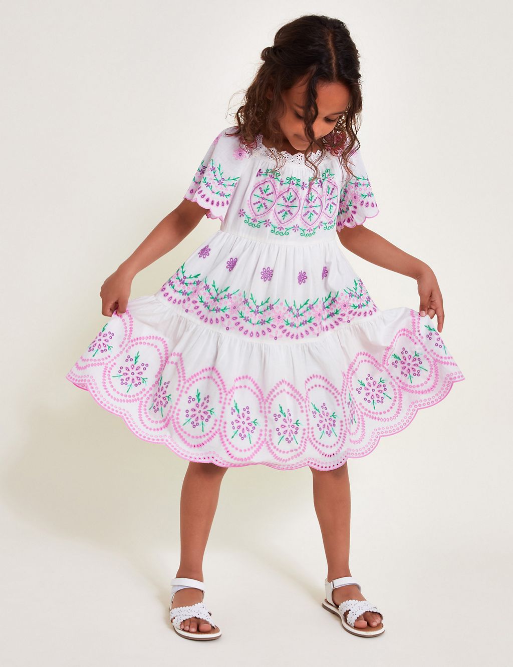 Pure Cotton Embroidered Tiered Dress (2-15 Yrs) 4 of 4