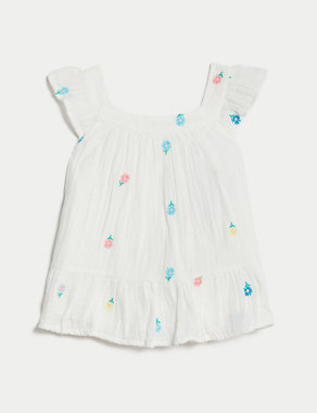 Pure Cotton Embroidered Top (2-8 Yrs) Image 2 of 5