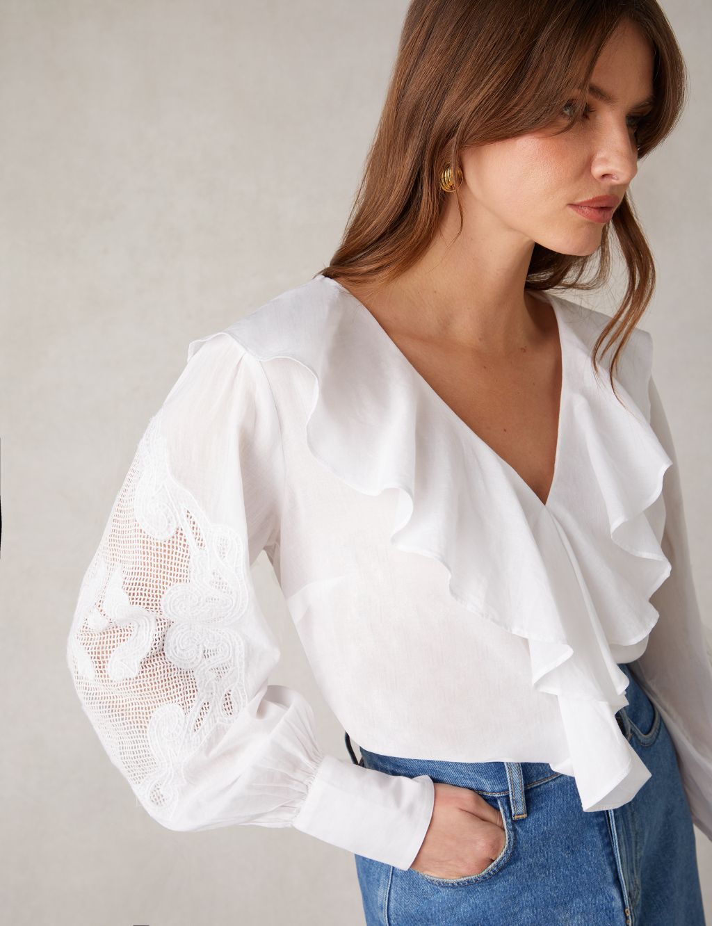 Pure Cotton Embroidered V-Neck Blouse 4 of 5