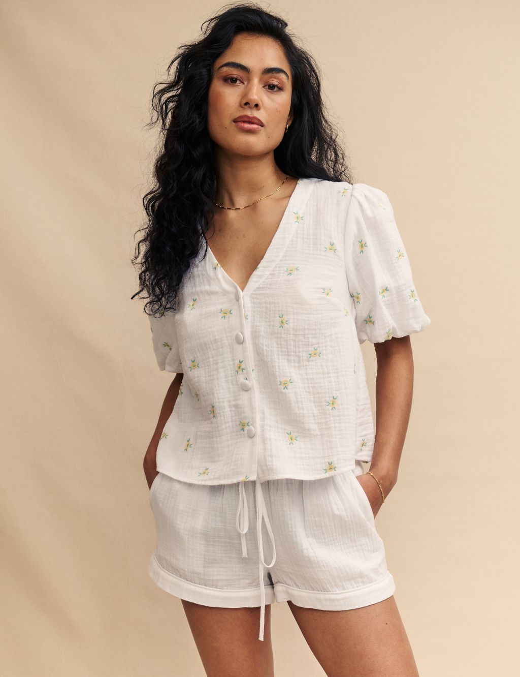 Pure Cotton Embroidered V-Neck Blouse 3 of 5