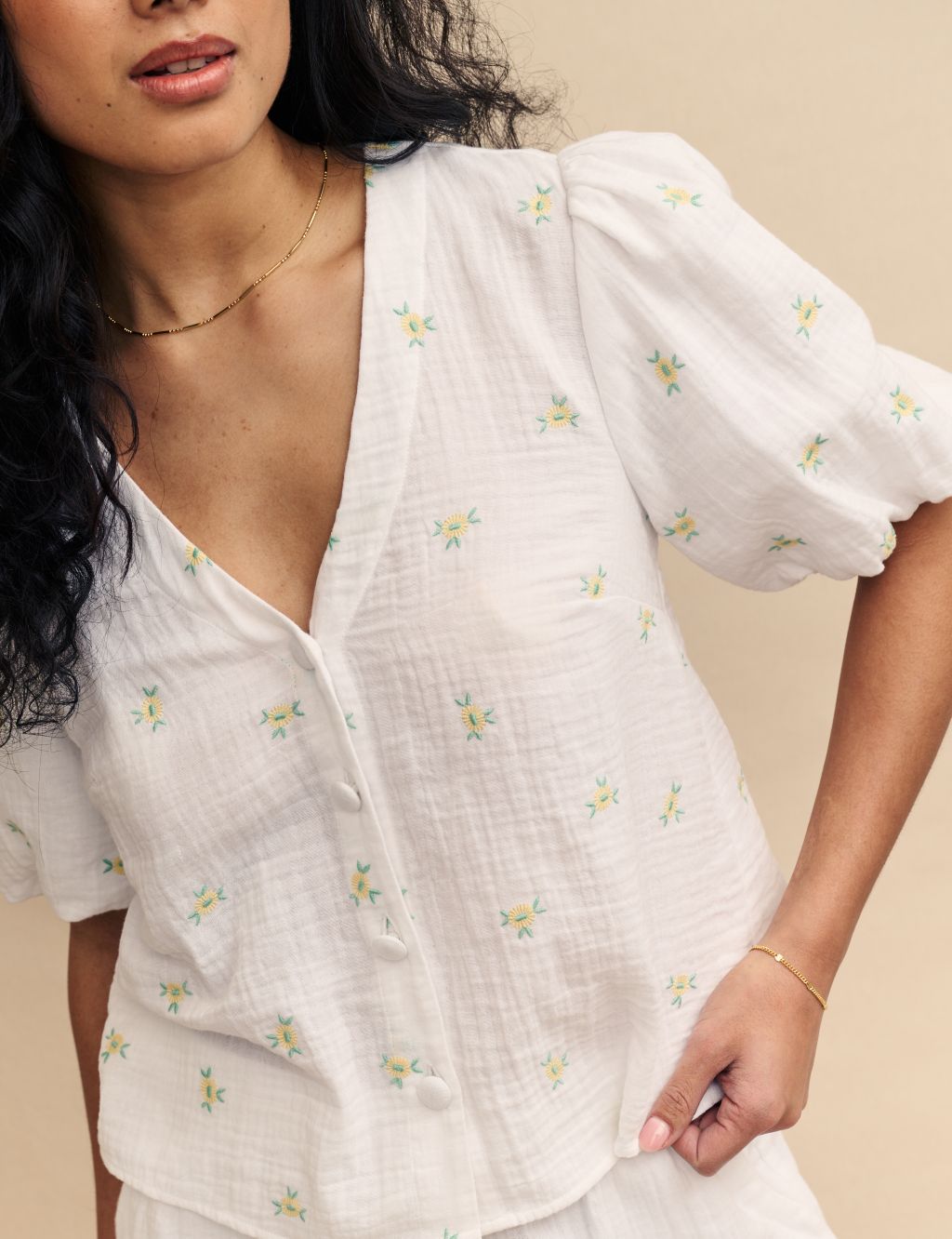 Pure Cotton Embroidered V-Neck Blouse 5 of 5