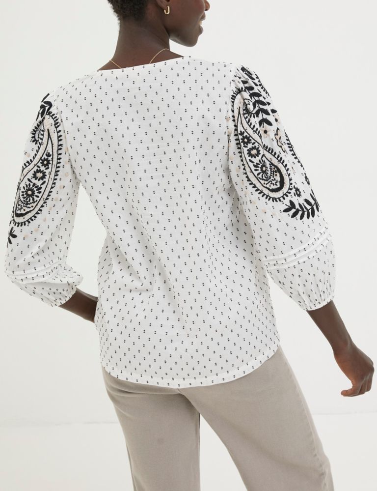 Pure Cotton Embroidered V-Neck Blouse 3 of 6