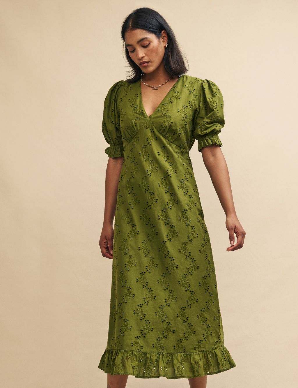 Pure Cotton Embroidered V-Neck Midaxi Dress 1 of 4
