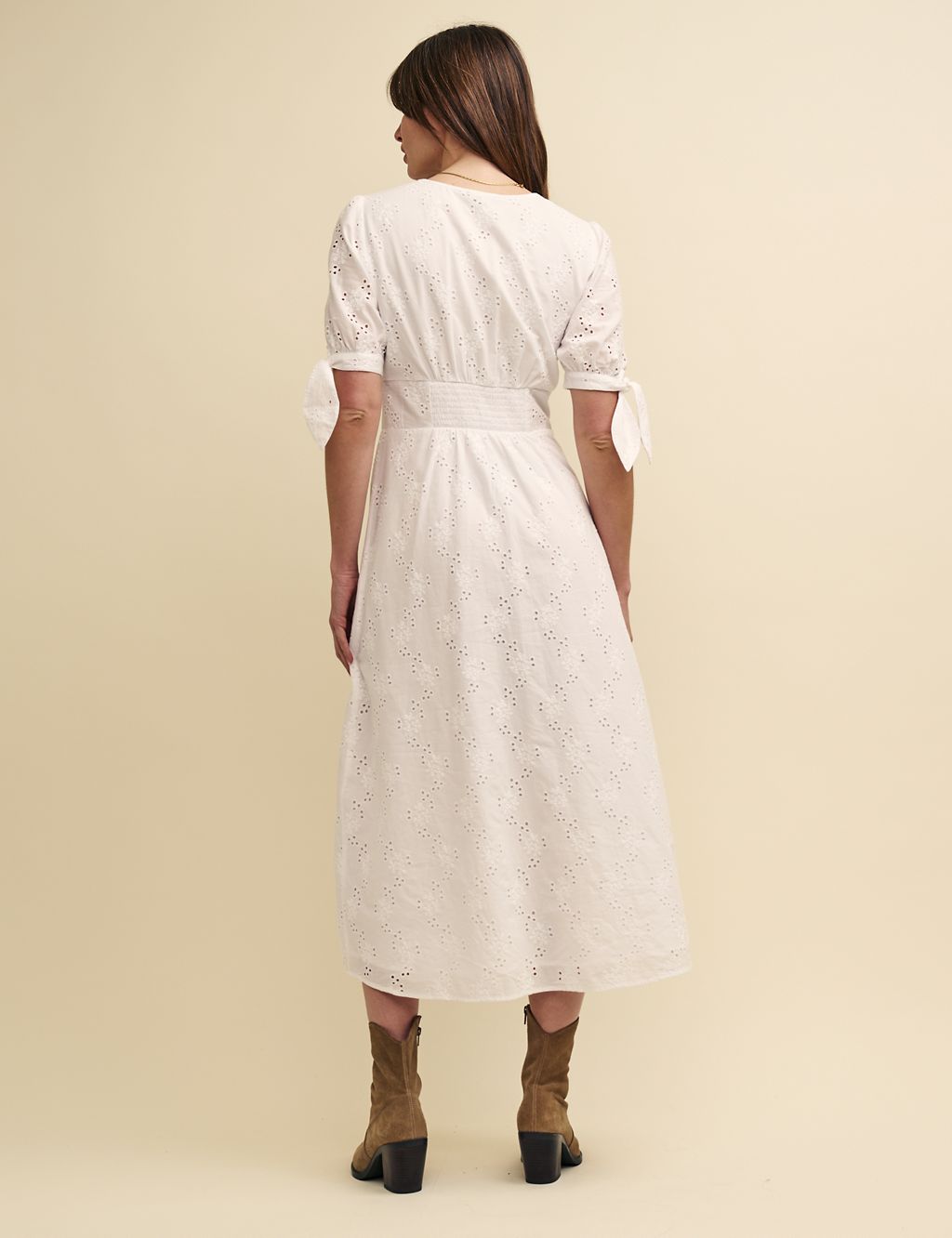 Pure Cotton Embroidered V-Neck Midi Dress 5 of 6