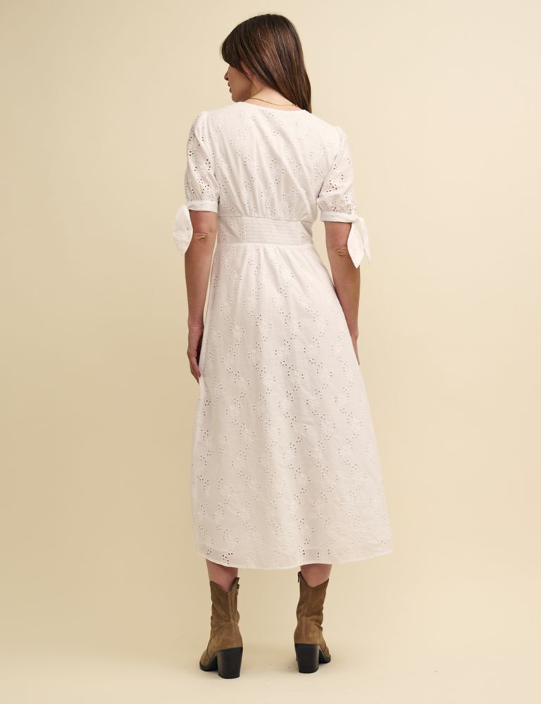 Pure Cotton Embroidered V-Neck Midi Dress 5 of 6