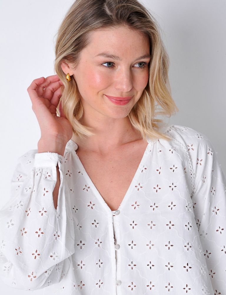 Pure Cotton Embroidered V-Neck Shirt 5 of 5