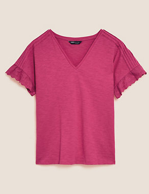Pure Cotton Embroidered V-Neck T-Shirt Image 2 of 5