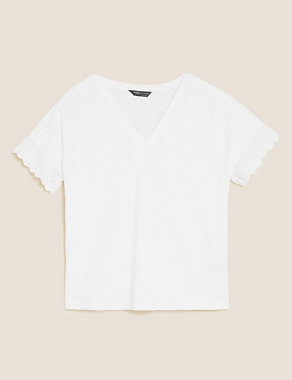 Pure Cotton Embroidered V-Neck T-Shirt Image 2 of 5