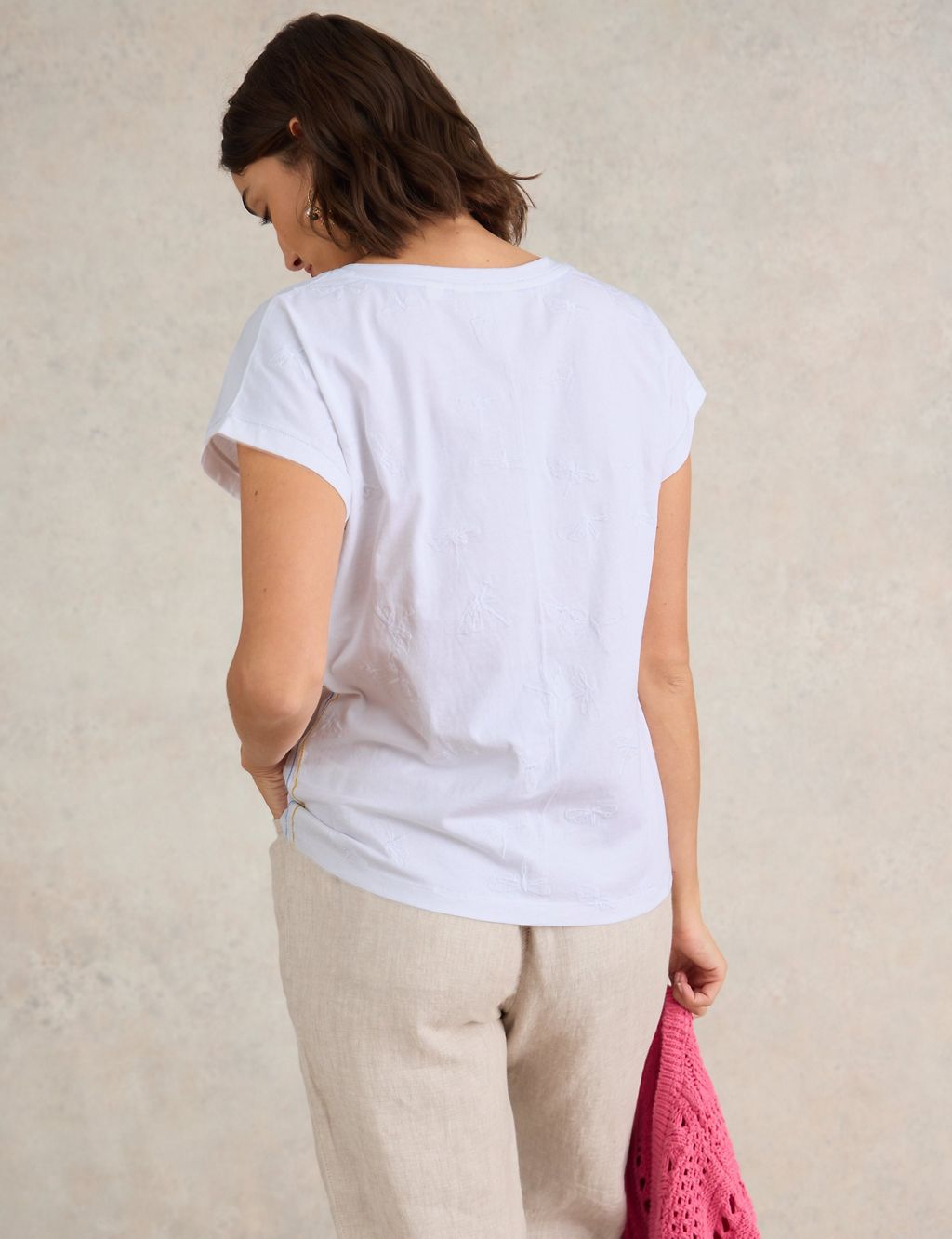 Pure Cotton Embroidered V-Neck T-Shirt 4 of 5