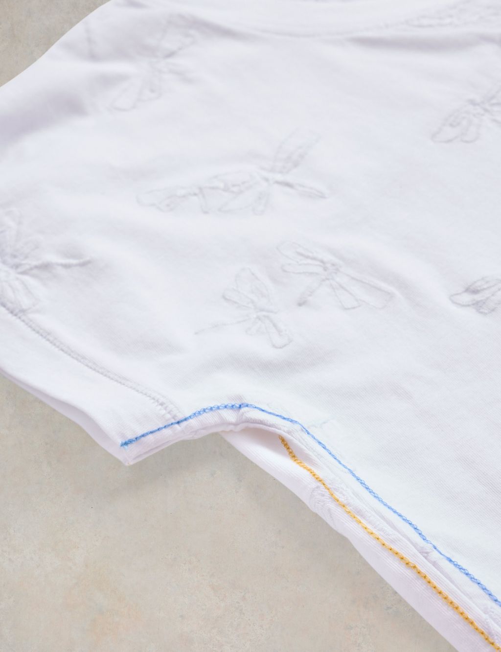 Pure Cotton Embroidered V-Neck T-Shirt 6 of 6