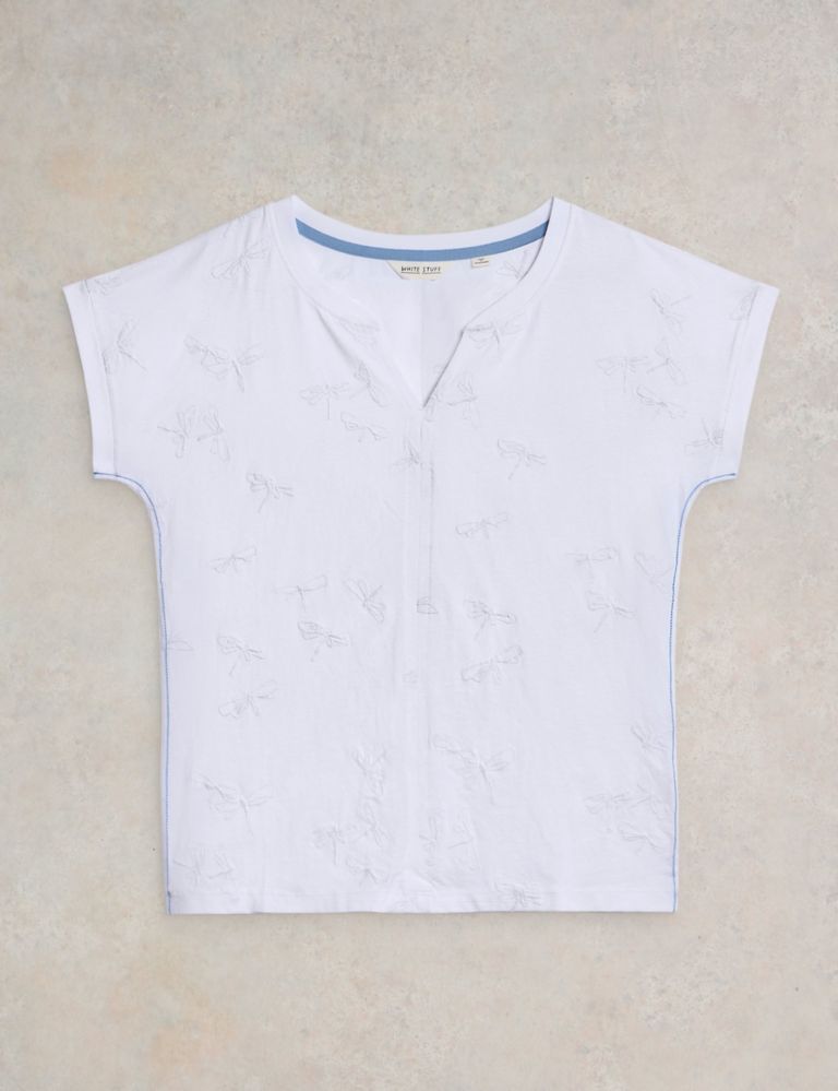 Pure Cotton Embroidered V-Neck T-Shirt 2 of 5
