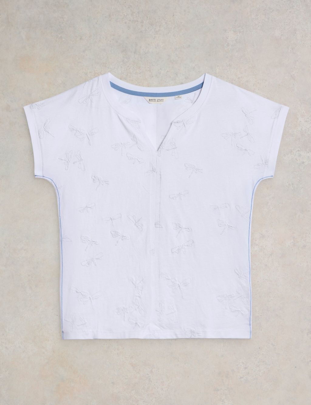 Pure Cotton Embroidered V-Neck T-Shirt 1 of 6