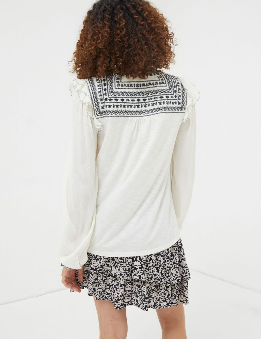 Pure Cotton Embroidered V-Neck Top 4 of 5