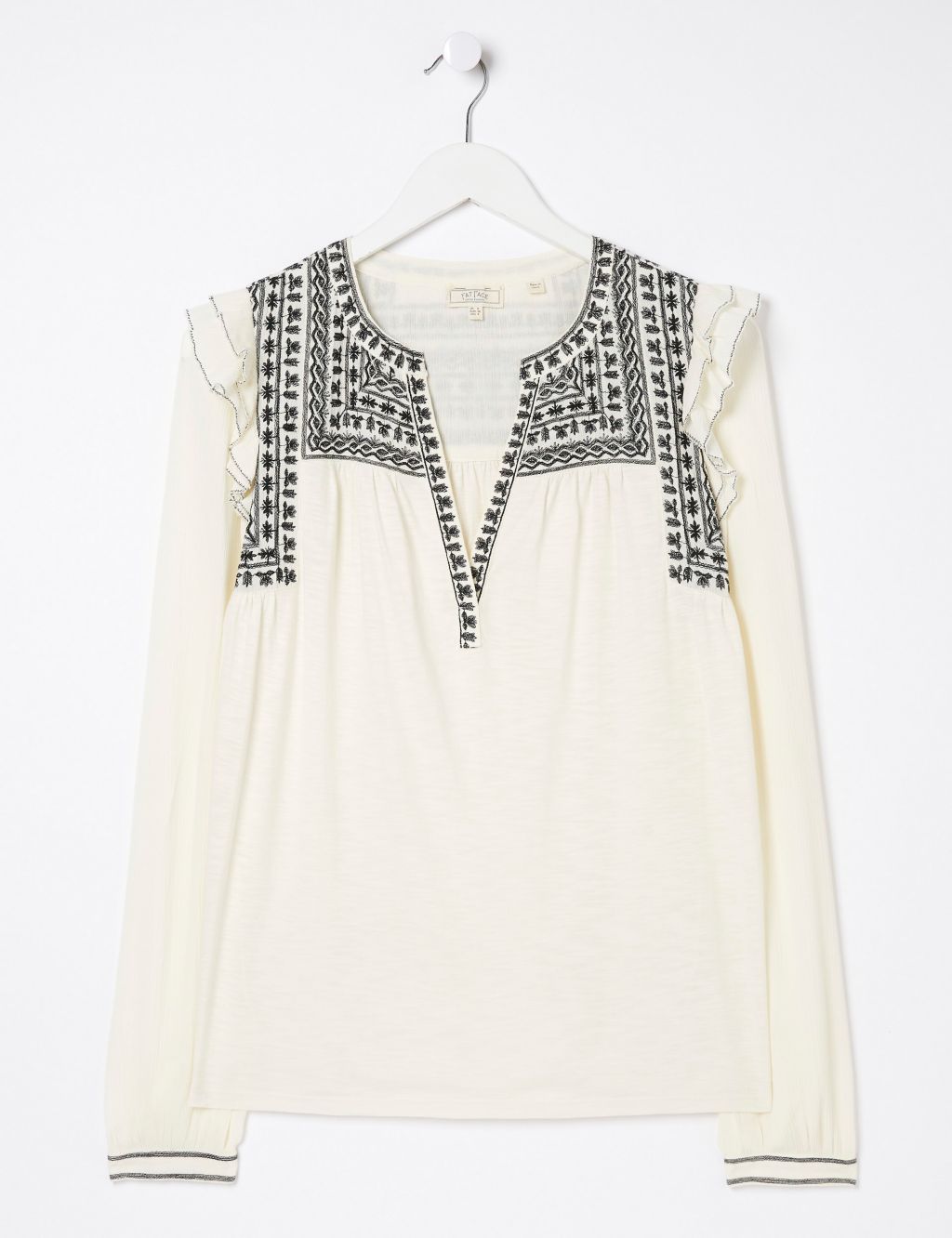 Pure Cotton Embroidered V-Neck Top 1 of 5