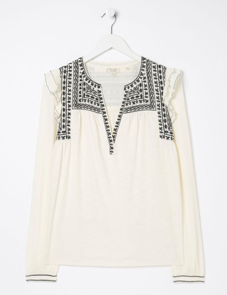 Pure Cotton Embroidered V-Neck Top 2 of 5