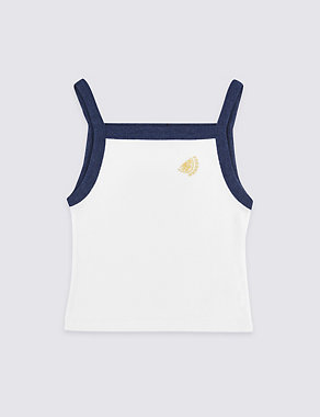 Pure Cotton Embroidered Vest Top (3-16 Years) Image 2 of 3