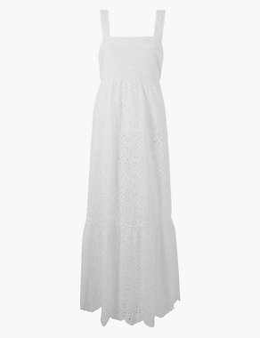 Pure Cotton Embroidered Waisted Maxi Dress Image 2 of 5