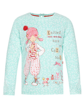 Pure Cotton Emily Button™ Snowflake T-Shirt with StayNEW™ (1-7 Years) Image 2 of 3