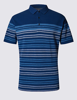 Pure Cotton Engineered Stripe Polo Shirt Image 2 of 3