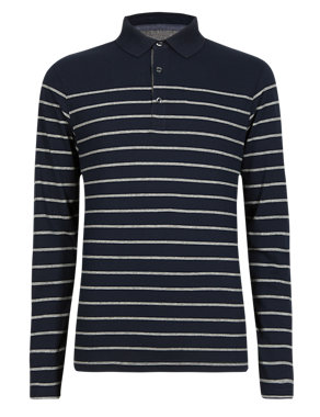 Pure Cotton Engineered Striped Polo Shirt Image 2 of 3