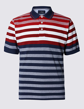 Pure Cotton Engineered Striped Polo Shirt Image 2 of 4