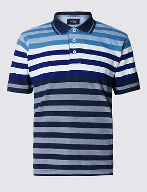 Pure Cotton Engineered Striped Polo Shirt Image 2 of 4