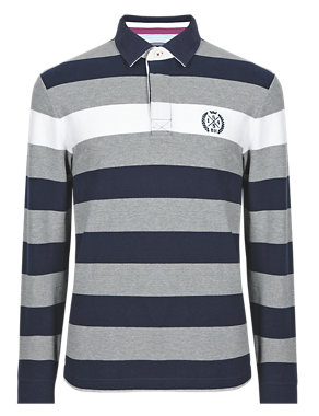 Pure Cotton Engineered Striped Rugby Top Image 2 of 3