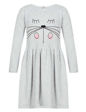 Pure Cotton Face Knit Girls Dress (1-7 Years) Image 2 of 3