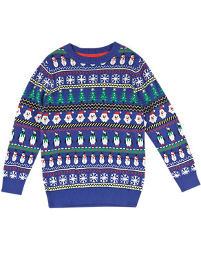 Pure Cotton Fair Isle Christmas Jumper (1-7 Years) Image 2 of 3