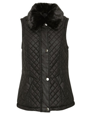 Pure Cotton Faux Fur Quilted Gilet Image 2 of 7