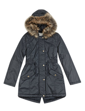 Pure Cotton Faux Fur Trim Waxy Parka with Stormwear™ (3-14 Years) Image 2 of 5