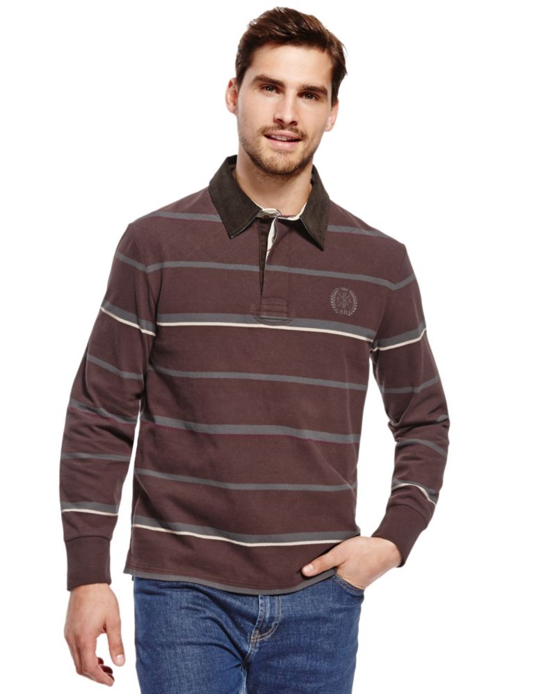 Pure Cotton Fine Striped Rugby Top 1 of 3