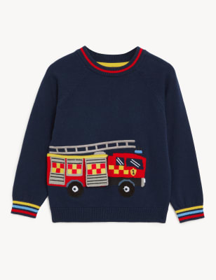 Pure Cotton Fire Engine Knitted Jumper (2-8 Yrs) Image 2 of 5