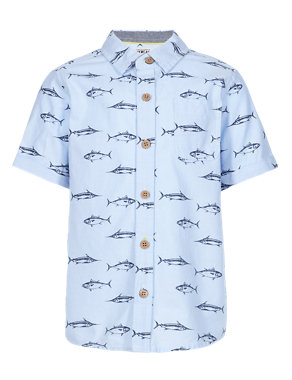 Pure Cotton Fish Print Oxford Shirt Image 2 of 6