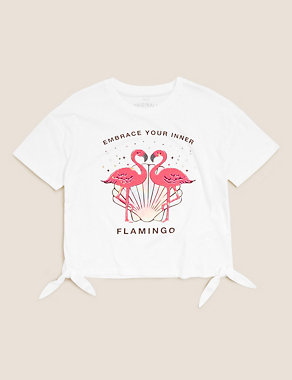 Pure Cotton Flamingo Sequin T-Shirt (6-16 Yrs) Image 2 of 6