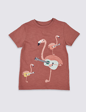Pure Cotton Flamingo Top (3 Months - 7 Years) Image 2 of 4