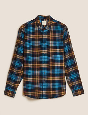 Pure Cotton Flannel Checked Shirt Image 2 of 4