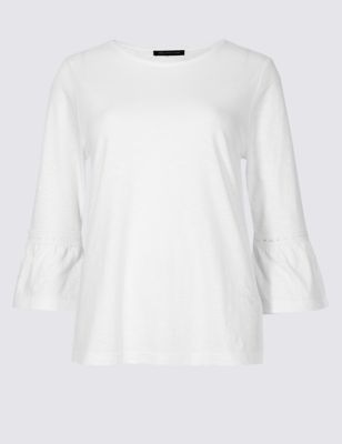Pure Cotton Flared Sleeve T-Shirt Image 2 of 4