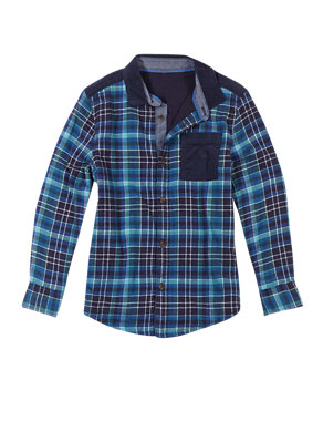 Pure Cotton Fleece Lined Checked Shirt (5-14 Years) Image 2 of 3