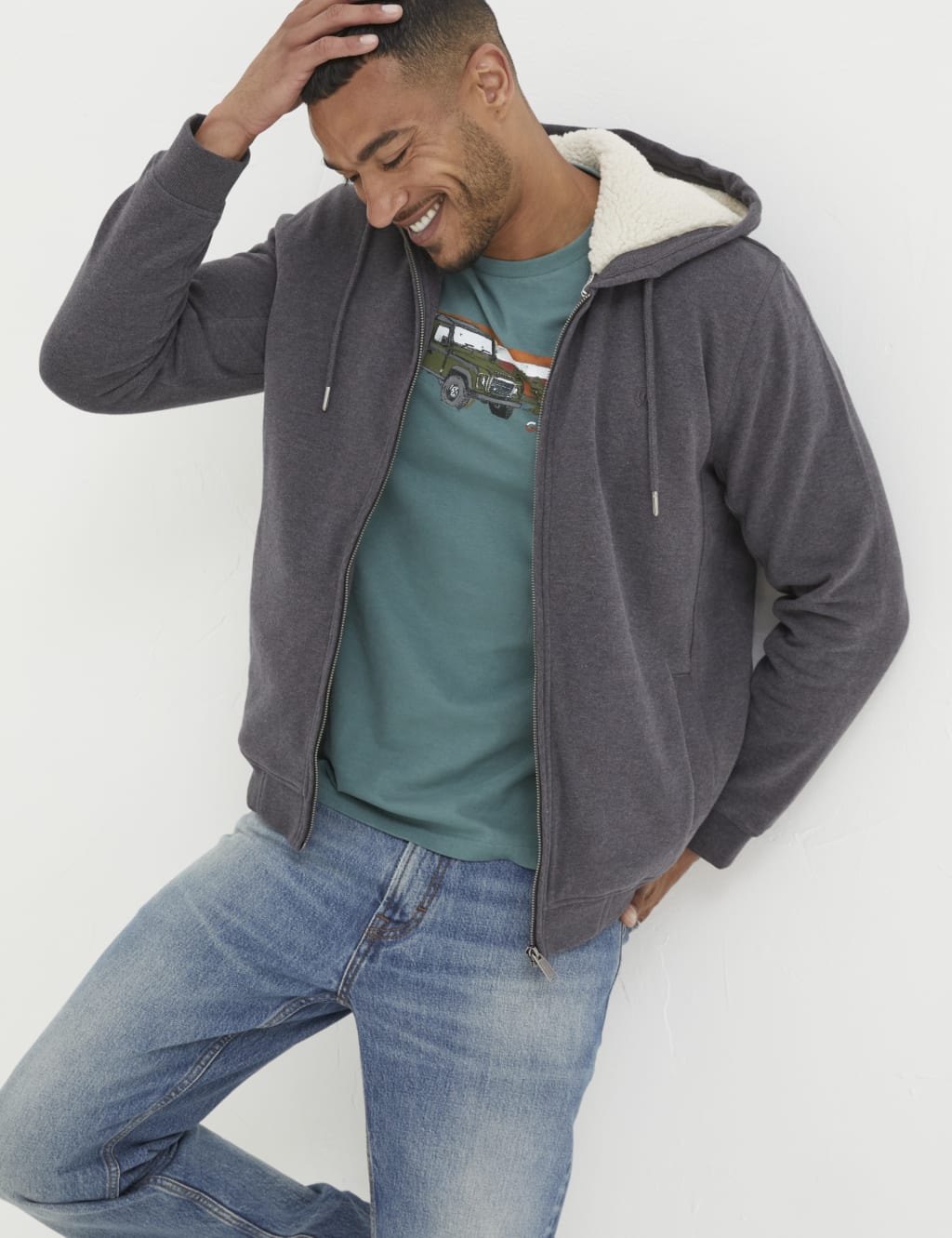 Wool lined zip up hoodie sales