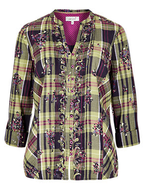 Pure Cotton Floral & Checked Blouse Image 2 of 5