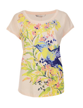 Pure Cotton Floral & Humming Bird Print Slouch T-Shirt Image 2 of 4