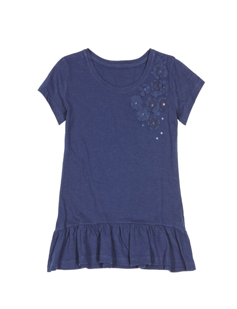 Pure Cotton Floral Appliqué Peplum T-Shirt with StayNEW™ (5-14 Years) 2 of 3