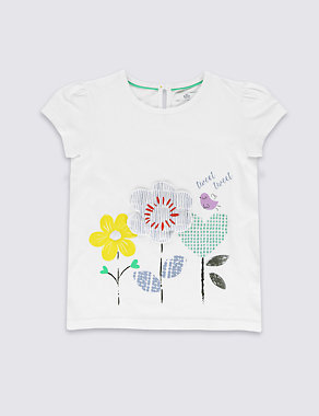 Pure Cotton Floral Appliqué T-Shirt (1-7 Years) Image 2 of 3