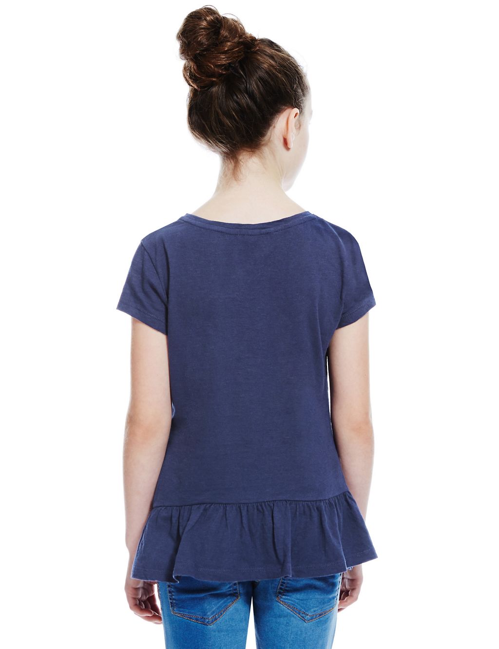 Pure Cotton Floral Appliqué Peplum T-Shirt with StayNEW™ (5-14 Years) 2 of 3