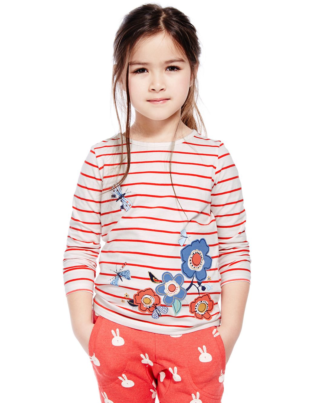 Pure Cotton Floral Appliqué Striped T-Shirt with StayNEW™ (1-7 Years) 3 of 3